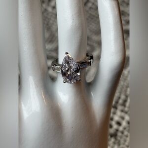 Pear shape Diamonique 100 Facet "The Amy" Ring, Platinum Clad, size 5, BNIB